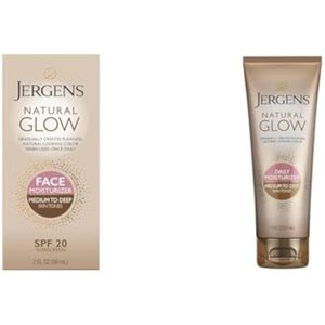 Jergens Crema hidratante facial autobronceadora natural, protector solar facial SPF 20 y loción