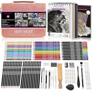 HIFORNY Juego de 100 piezas de dibujo y bocetos, suministros de arte profesionales con grafito,