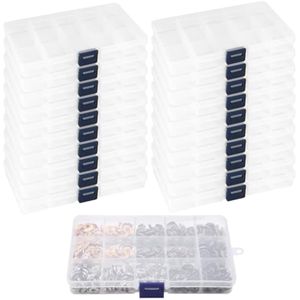 Paquete de 32 cajas de plástico organizador de joyas de 15 rejillas, caja organizadora de