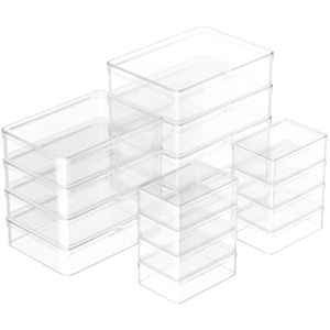 Oarolloy 16 cajas pequeñas de plástico con tapas, contenedores de almacenamiento transparentes,