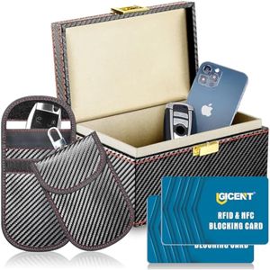 Caja antirrobo Faraday para automóvil con 2 bolsas para llavero de automóvil y 2 tarjetas de bloqueo