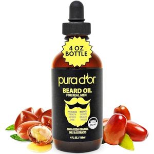 PURA D'OR Aceite suavizante de barba orgánico de 4 onzas – Aroma original de sándalo –