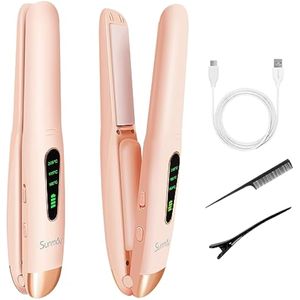 Sunmay Voga - Alisador y rizador de pelo inalámbrico 2 en 1, mini plancha plana para retocar cabello