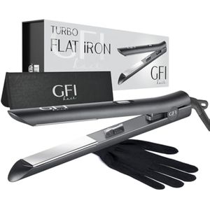 GFI Plancha para el cabello, elemento calefactor turbo, plancha plana de titanio, alisa, riza