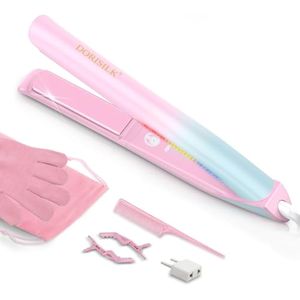 DORISILK Plancha de pelo de 470 °F con luz colorida, plancha plana de doble voltaje para viajes