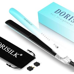 DORISILK Plancha plana de doble voltaje para viajes europeos, alisador y rizador de pelo de cerámica
