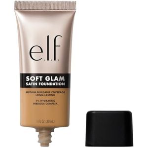 e.l.f. Base Soft Glam, cobertura media, base duradera y construible para un acabado suave, satinado,