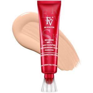 FV Base líquida impermeable, base ligera Dewy Flawless para pieles secas y mixtas, maquillaje facial