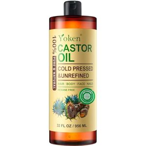 Yoken Aceite de ricino puro de 32 onzas líquidas verificado por EWG, aceite de ricino 100% natural