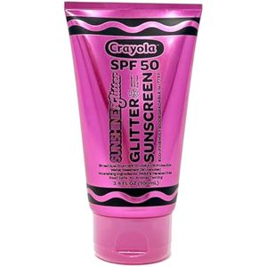 CRAYOLA X Sunshine &amp; Glitter Loción de protección solar con purpurina biodegradable, SPF 50,