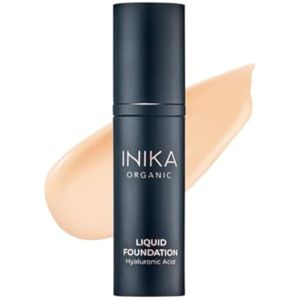 INIKA Base de maquillaje líquida orgánica de cobertura completa con ácido hialurónico y aceite de