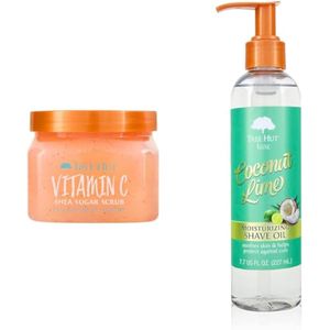 Tree Hut Exfoliante corporal de azúcar de karité con vitamina C y aceite de afeitado de coco y lima,