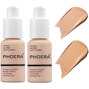 PHOERA - Juego de 2 bases de maquillaje mate para control de aceite, base líquida mate impermeable