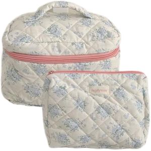 Ormein Bolsa de maquillaje de algodón floral, bolsa de cosméticos de viaje, bolsa de cosméticos