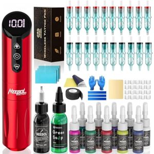 Neebol Kit de pistola de tatuaje inalámbrica, bolígrafo de tatuaje giratorio con batería de 6 horas,