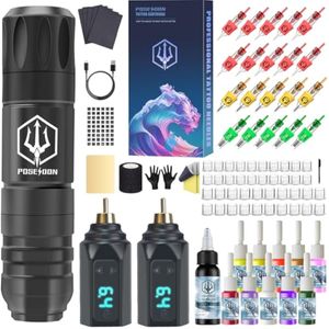 POSEIDON - Kit de pistola de tatuaje - Kit de tatuaje inalámbrico con 2 baterías de tatuaje y 20