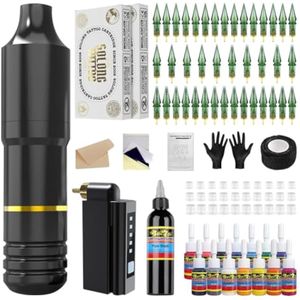 Pistola de tatuaje inalámbrica, pistola Solong Tattoo Kit de tatuaje completo inalámbrico con 40