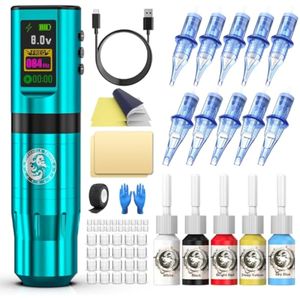 Kit de pistola de tatuaje, kit de máquina de tatuaje inalámbrica con pantalla LED digital de 1,800