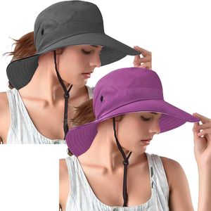 Rosoz Sombreros de cola de caballo para mujer, protección UV, malla plegable, ala ancha, senderismo,