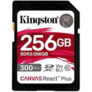 Kingston Tarjeta SD Canvas React Plus de 256 GB | SDXC UHS-II | 300R/260W U3 V90 | Full HD/4K/8K |