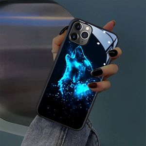 Funda con luz LED para iPhone 12 Pro Max, cubierta trasera de vidrio templado que brilla