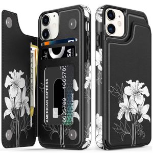 LETO Funda para iPhone 12 Pro Max, funda tipo cartera de piel con tapa y diseños de flores de moda