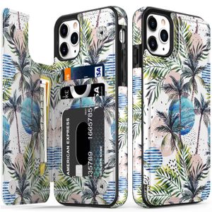 LETO Funda para iPhone 12 Pro Max, funda tipo cartera de piel con tapa y diseños de flores de moda
