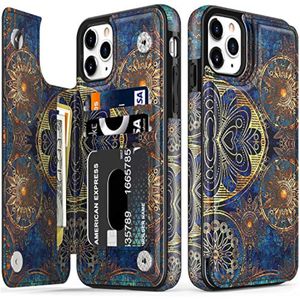 LETO Funda para iPhone 12 Pro Max, funda tipo cartera de piel con tapa y diseños de flores de moda