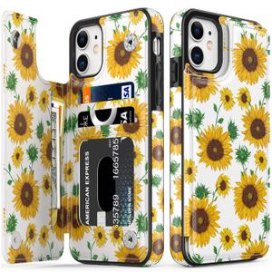 LETO Funda para iPhone 12 Pro Max, funda tipo cartera de piel con tapa y diseños de flores de moda