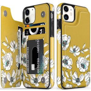 LETO Funda para iPhone 12 Pro Max, funda tipo cartera de piel con tapa y diseños de flores de moda