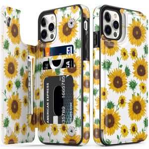 LETO Funda para iPhone 12 Pro Max, funda tipo cartera de piel con tapa y diseños de flores de moda