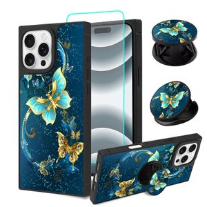 SAKUULO Funda para iPhone 14 Pro Max, [protector de pantalla + soporte] diseño cuadrado de bonito