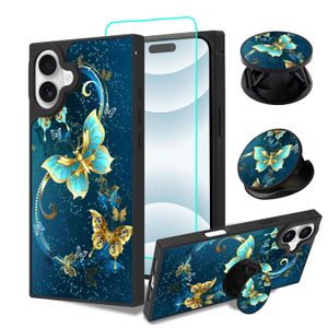 SAKUULO Funda para iPhone 14 Pro Max, [protector de pantalla + soporte] diseño cuadrado de bonito