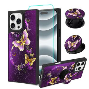 SAKUULO Funda para iPhone 14 Pro Max, [protector de pantalla + soporte] diseño cuadrado de bonito