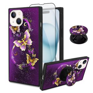 SAKUULO Funda para iPhone 14 Pro Max, [protector de pantalla + soporte] diseño cuadrado de bonito
