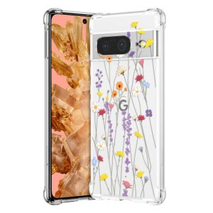 RALEAVO Funda floral para Google Pixel 7, funda de hojas transparentes delgada y bonita funda