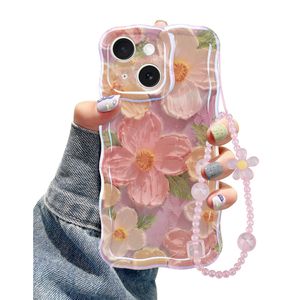 Jusy Pintura al óleo compatible con iPhone 12, colorido retro floral lindo marco ondulado rizado