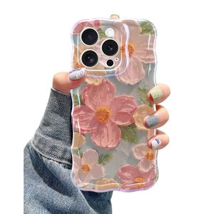 Jusy Pintura al óleo compatible con iPhone 12, colorido retro floral lindo marco ondulado rizado