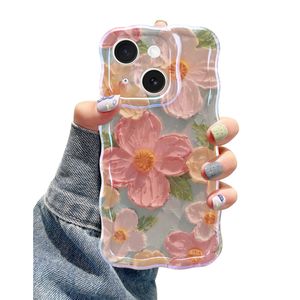 Jusy Pintura al óleo compatible con iPhone 12, colorido retro floral lindo marco ondulado rizado