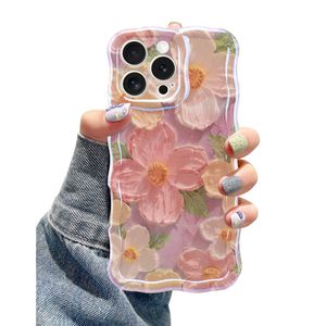 Jusy Pintura al óleo compatible con iPhone 12, colorido retro floral lindo marco ondulado rizado