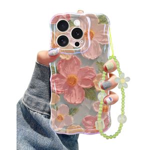 Jusy Pintura al óleo compatible con iPhone 12, colorido retro floral lindo marco ondulado rizado