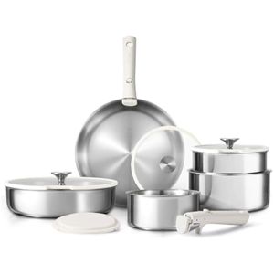CAROTE Juego de 12 ollas y sartenes, juego de utensilios de cocina de acero inoxidable, mango