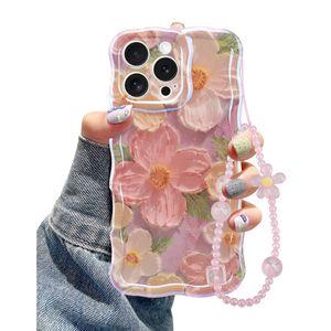 Jusy Pintura al óleo compatible con iPhone 12, colorido retro floral lindo marco ondulado rizado