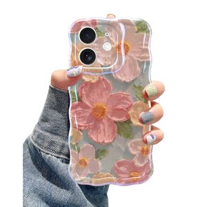 Jusy Pintura al óleo compatible con iPhone 12, colorido retro floral lindo marco ondulado rizado