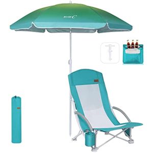 Nice C Silla de playa, sillas de playa para adultos con paraguas y refrigerador, respaldo alto,