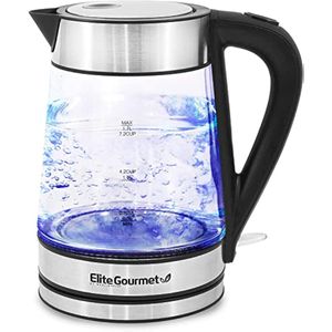 Elite Gourmet EKT-602 - Hervidor eléctrico de vidrio sin BPA de 1.7 L, base de 360°, elegante