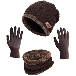 HINDAWI Winter Hat Scarf Gloves Slouchy Beanie Snow Knit Skull Cap Touch Screen Mittens Circle