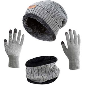 HINDAWI Winter Hat Scarf Gloves Slouchy Beanie Snow Knit Skull Cap Touch Screen Mittens Circle