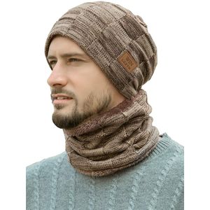LCZTN Conjunto de gorro de invierno para hombre, bufanda con forro polar cálido, gorro de esquí de