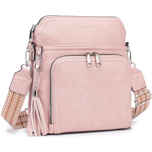 Roulens Bolso cruzado para mujer, ligero, mediano, de cuero suave, con borla, para mujer